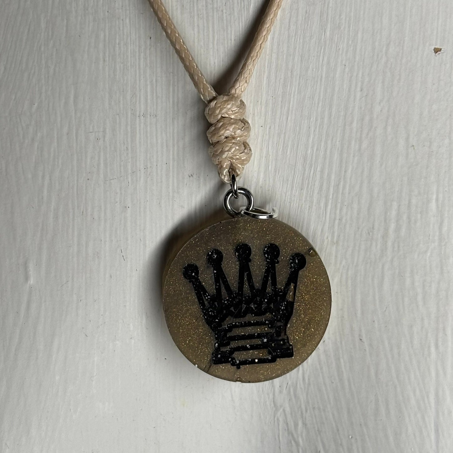 Vintage Dark Queen - Handmade Resin Chess Necklace