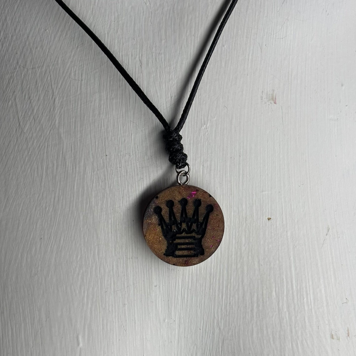Dark Crystal Brown Queen - Handmade Resin Chess Necklace