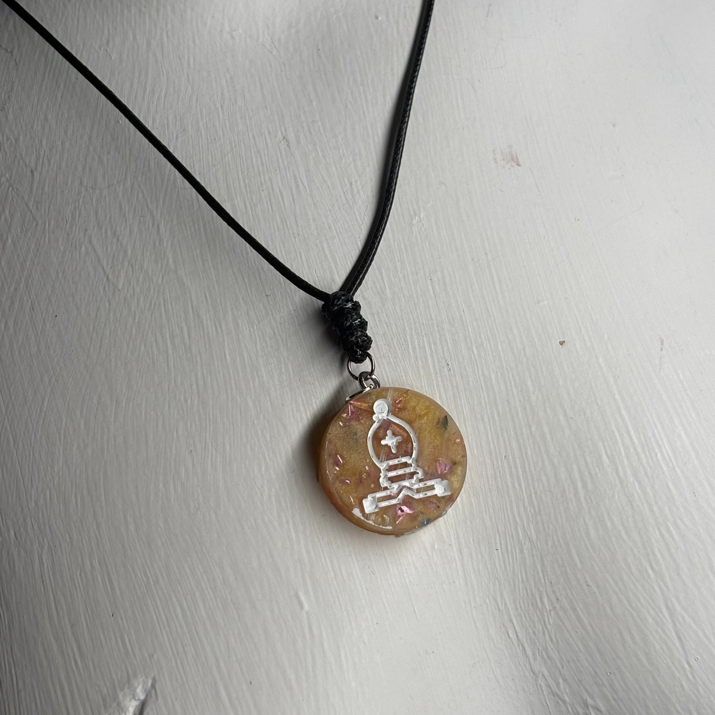 Yellow Crystal Bishop - Handmade Resin Chess Necklace
