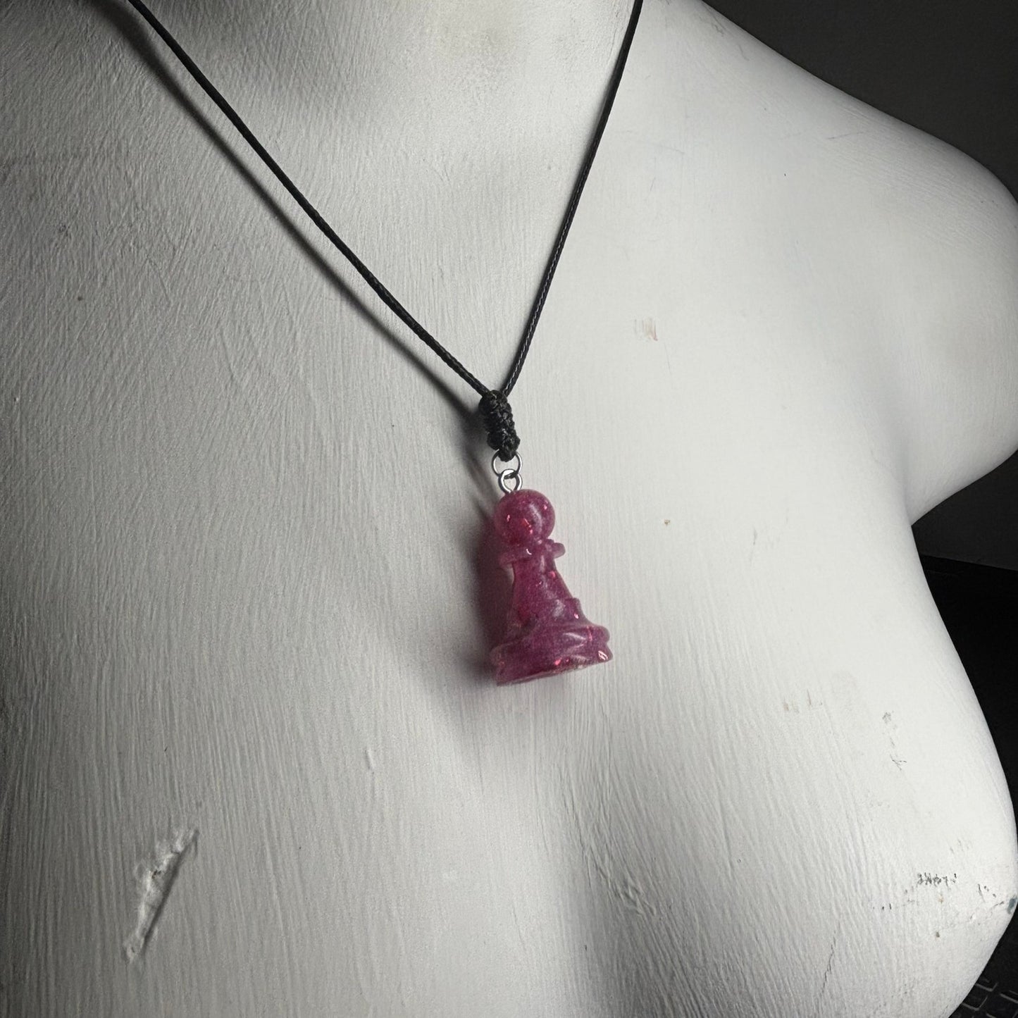 Pink Crystal Pawn- Handmade Resin Chess Necklace