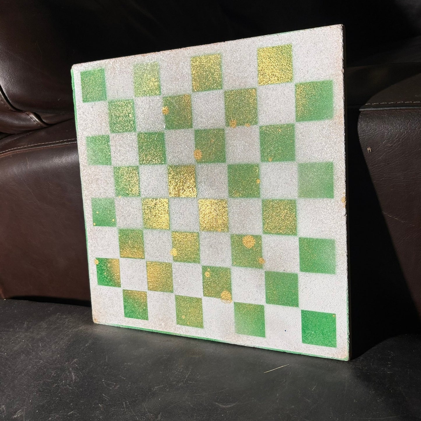 Green & White, Golden Blush - Painted Chess Board
