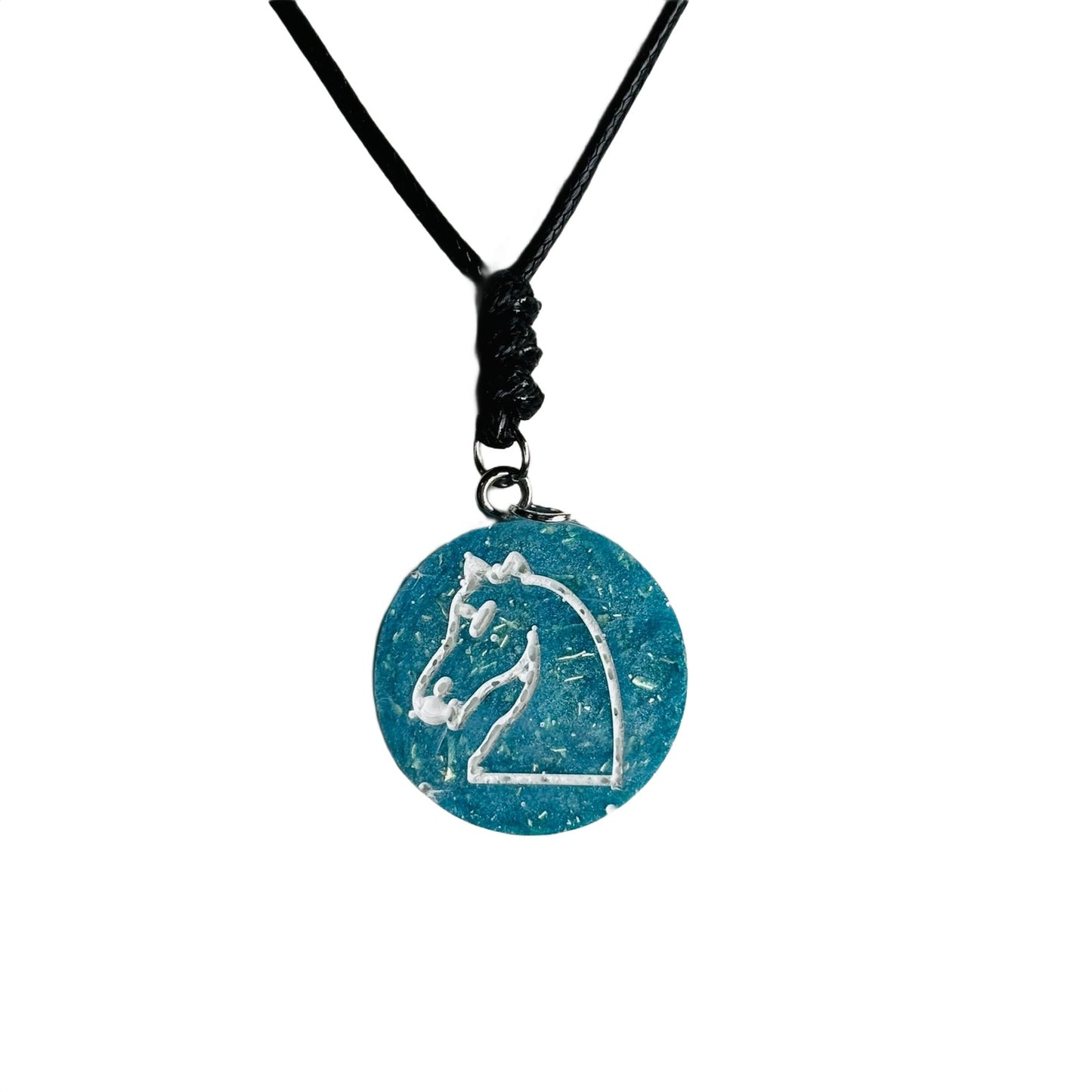 Blue Ice Knight - Handmade Resin Chess Necklace