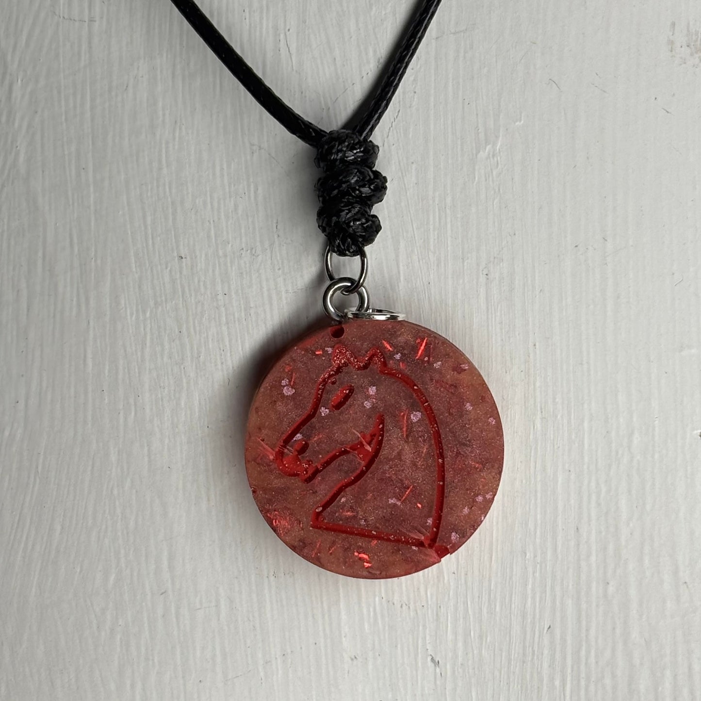 Fire Red Knight - Handmade Resin Chess Necklace