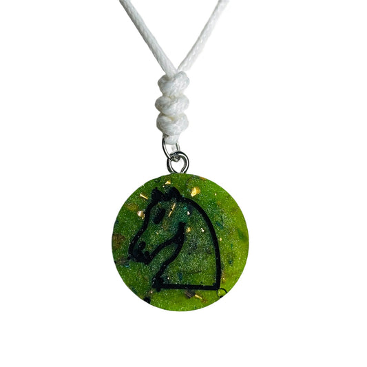 Crystal Green Knight - Handmade Resin Chess Necklace