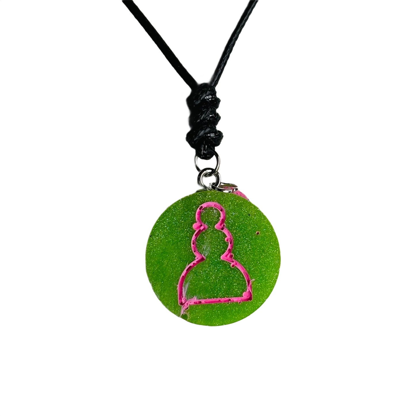 Green Pink Pawn - Handmade Resin Chess Necklace