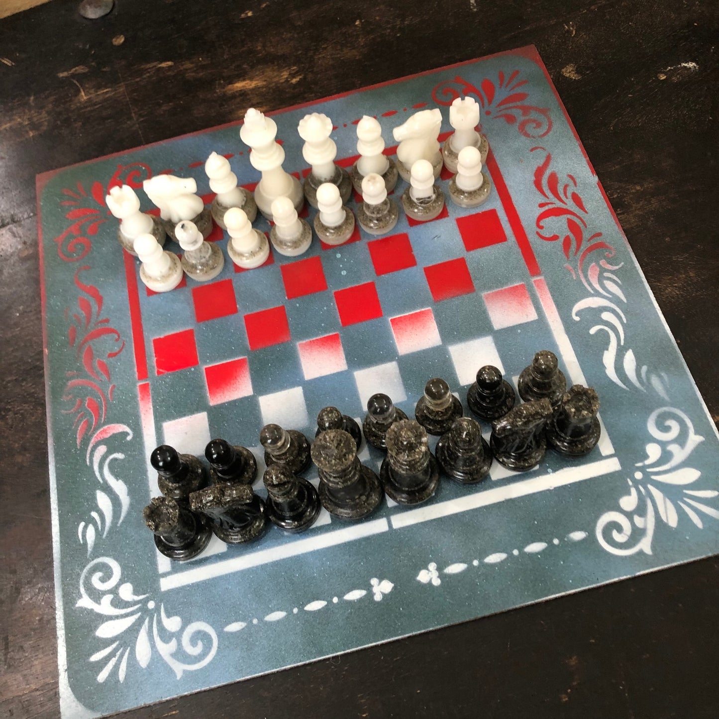 Royal Green & Blue - Painted Chess Set