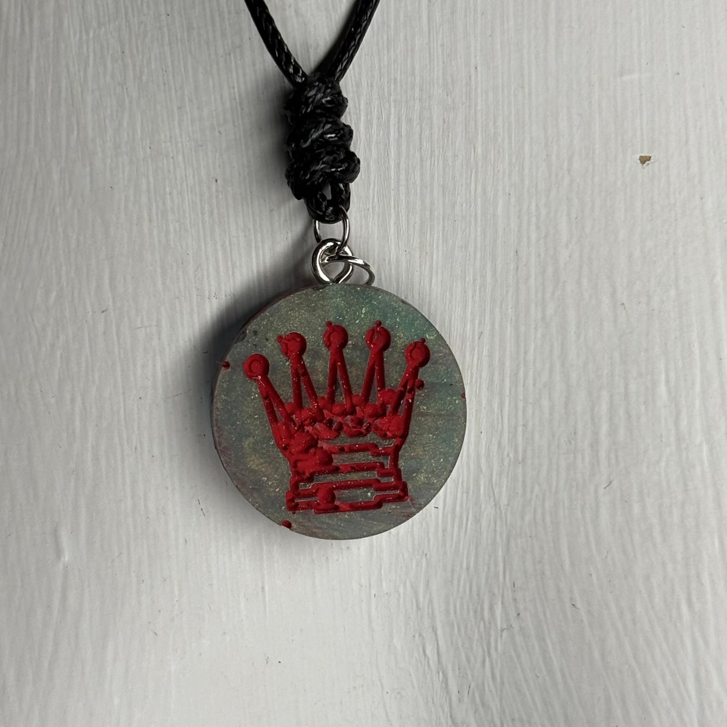 Red Print Queen - Handmade Resin Chess Necklace