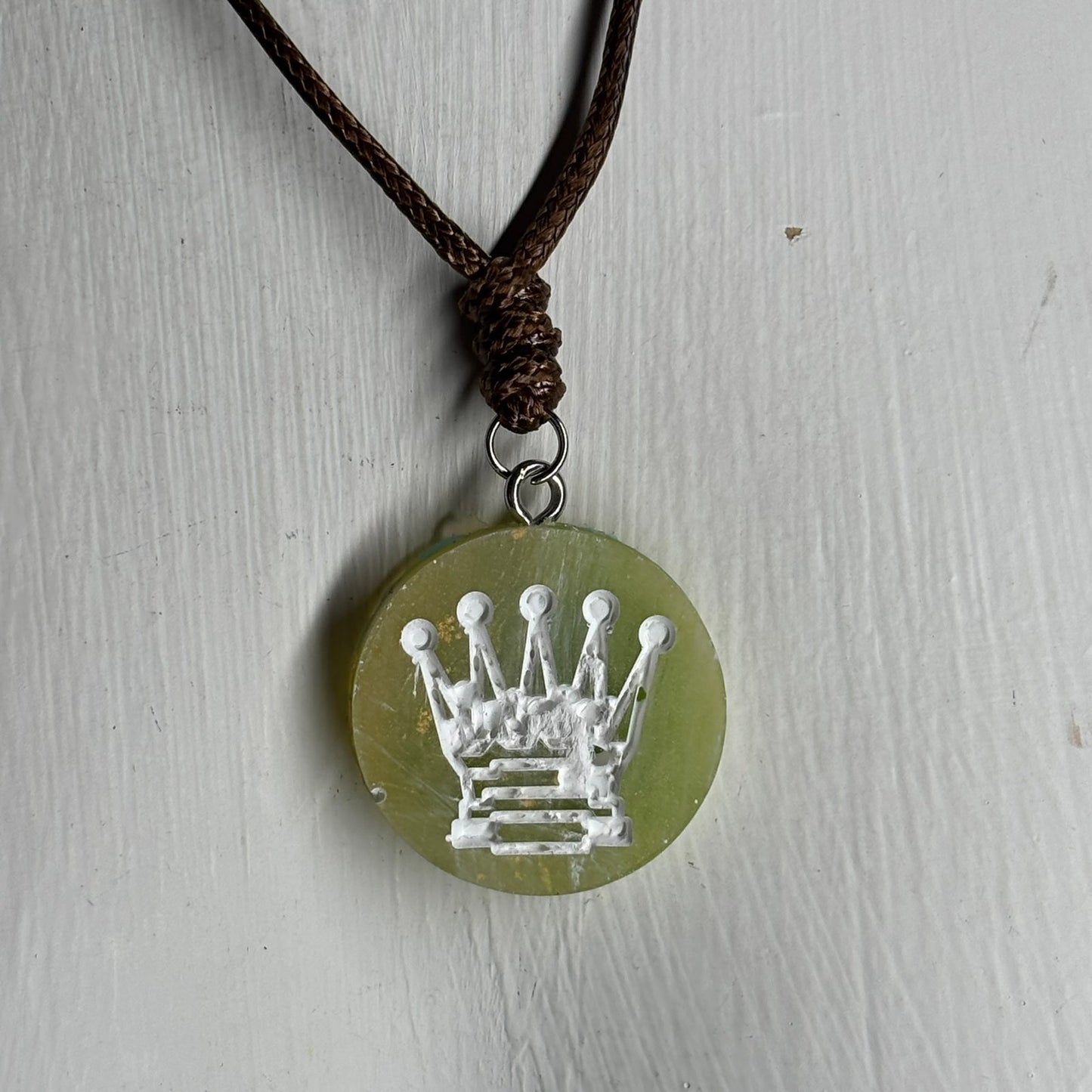 Lime Green Queen - Handmade Resin Chess Necklace