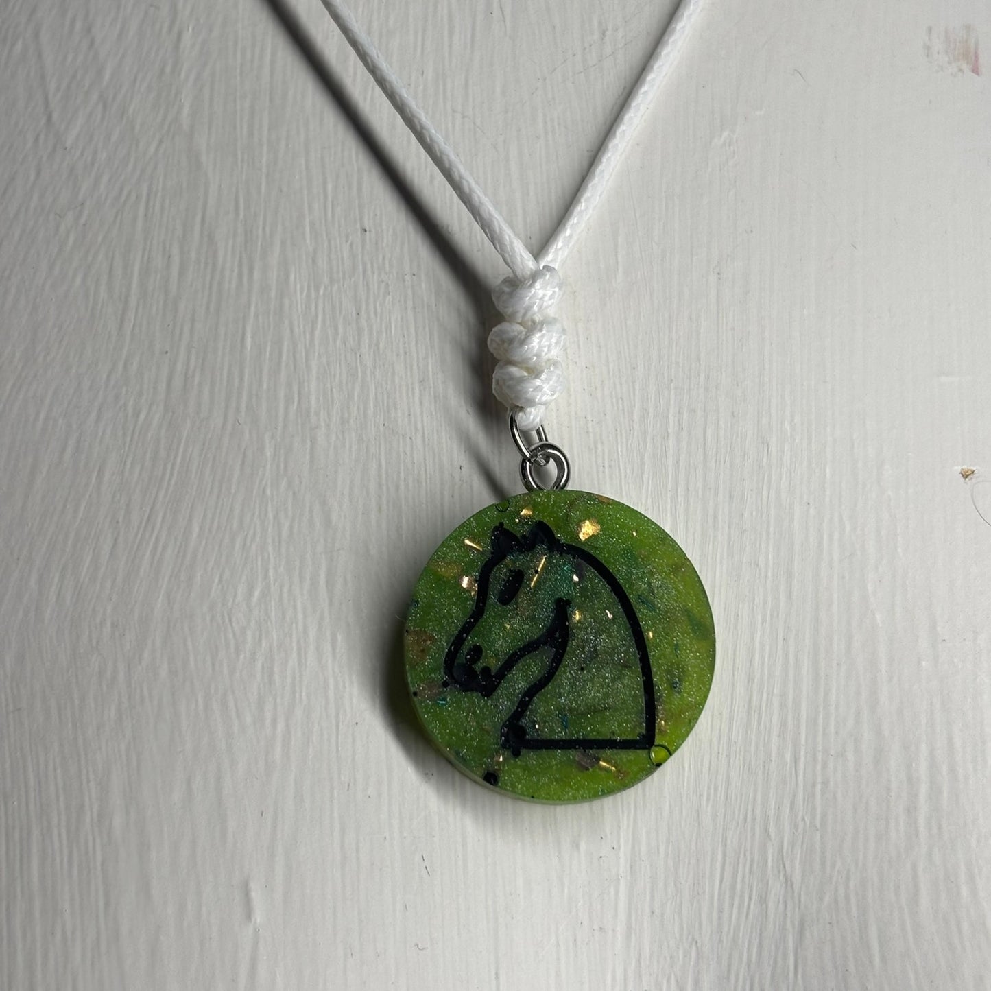 Crystal Green Knight - Handmade Resin Chess Necklace