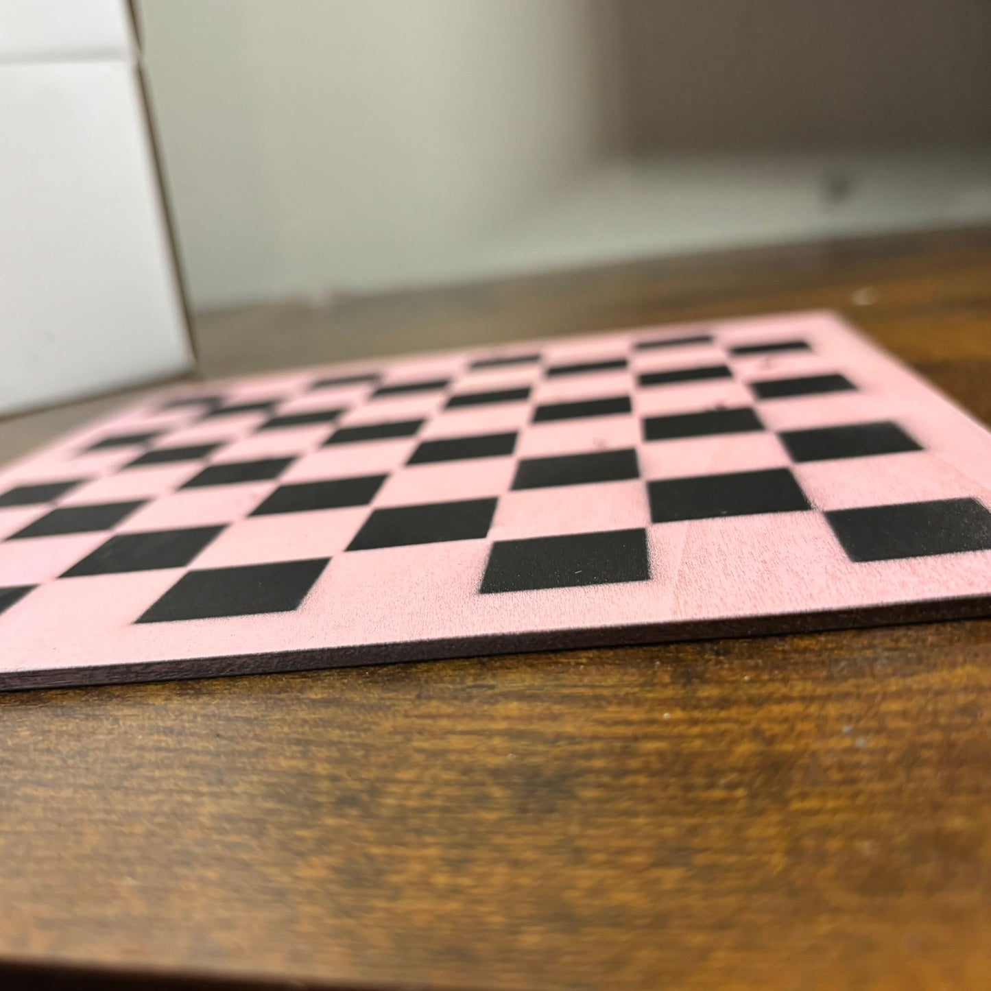 Pink & Black - Painted Thin Wooden Chess Board