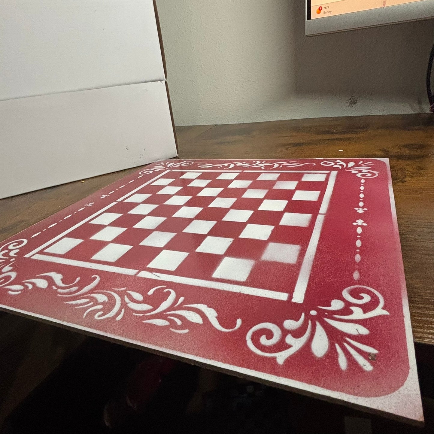 Red & White - Painted Chess Board