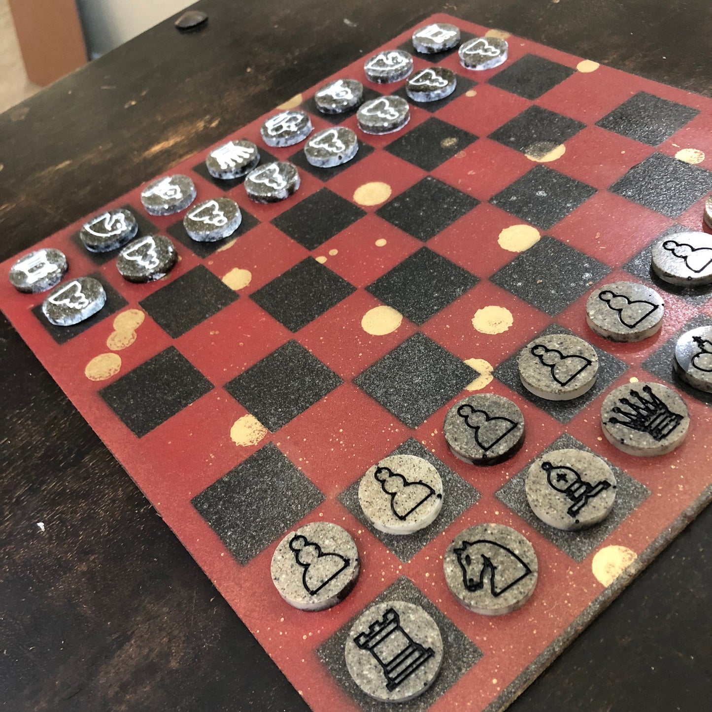 Chinese Golden Red - Painted Chess Set