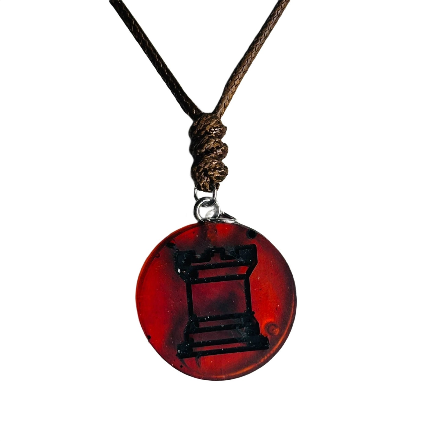 Dark Cherry Red Rook - Handmade Resin Chess Necklace
