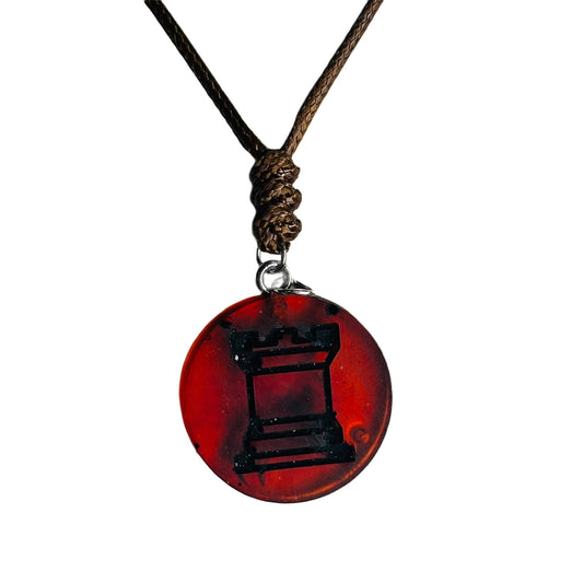 Dark Cherry Red Rook - Handmade Resin Chess Necklace