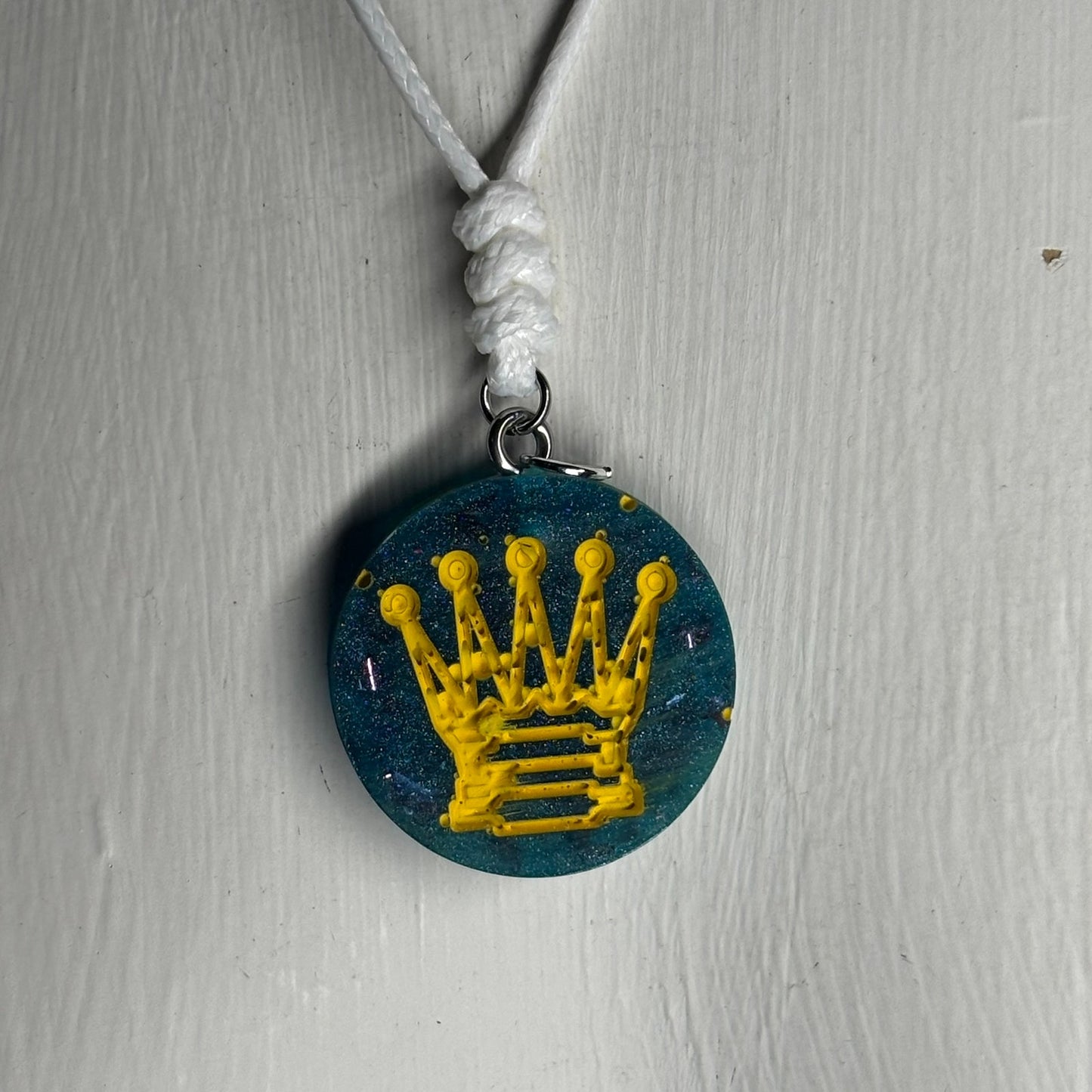 Crystal Blue Queen - Handmade Resin Chess Necklace