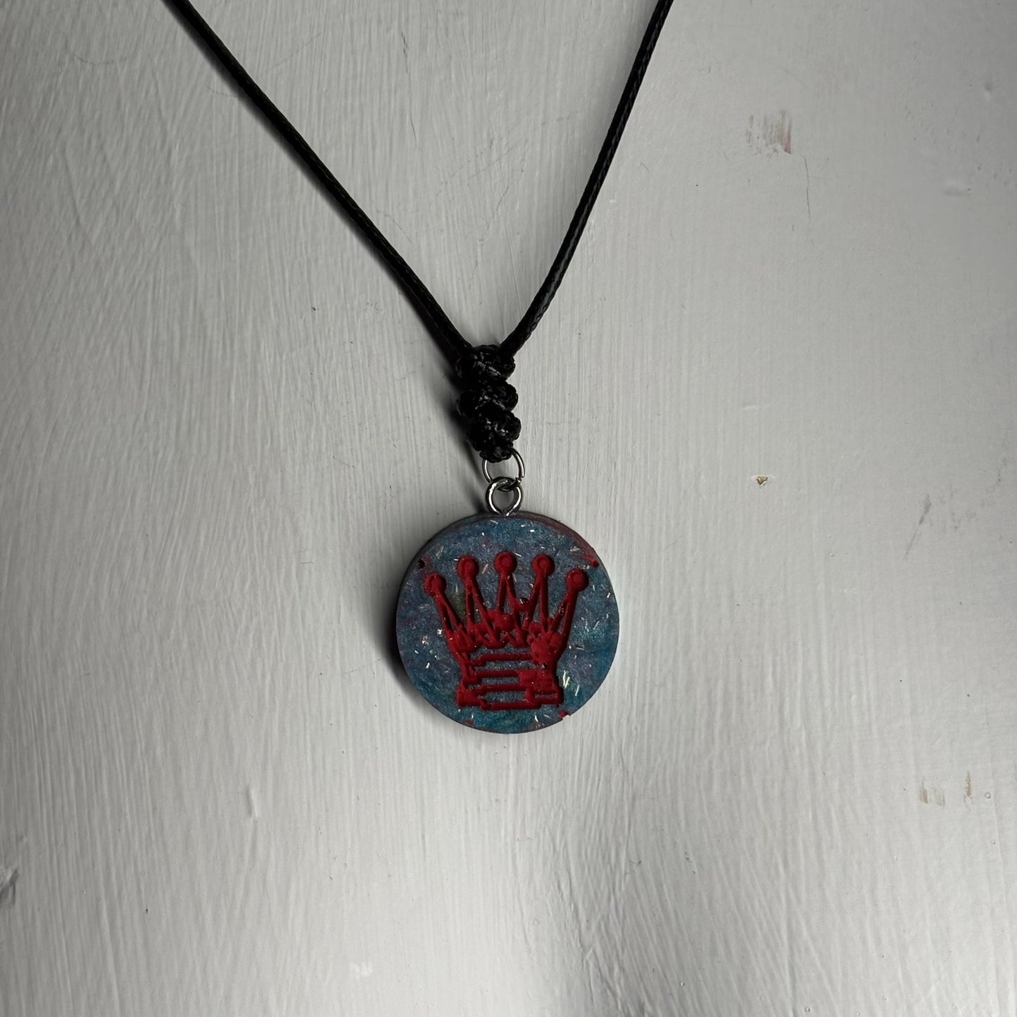 Red Print Queen - Handmade Resin Chess Necklace