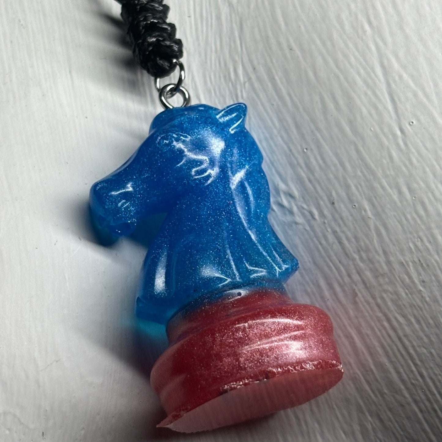 Blue & Red Knight - Handmade Resin Chess Necklace