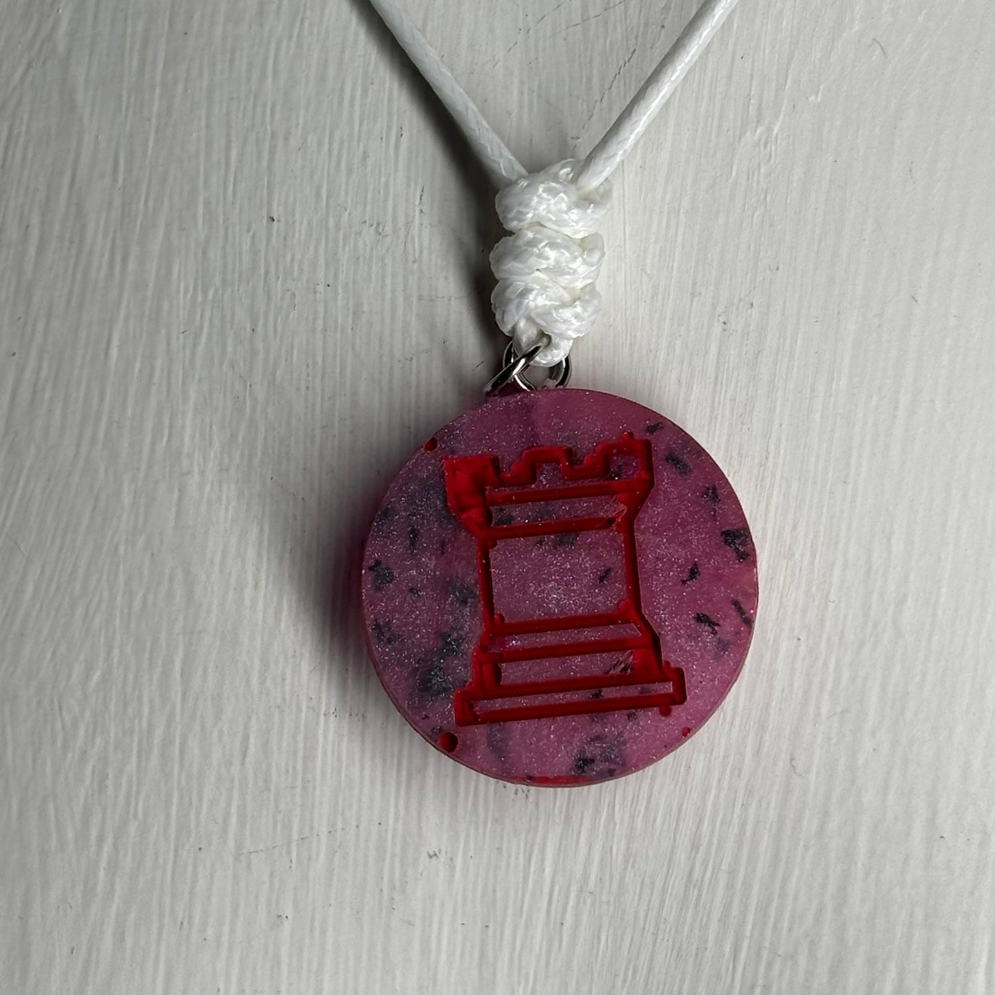 Purple Print Rook - Handmade Resin Chess Necklace