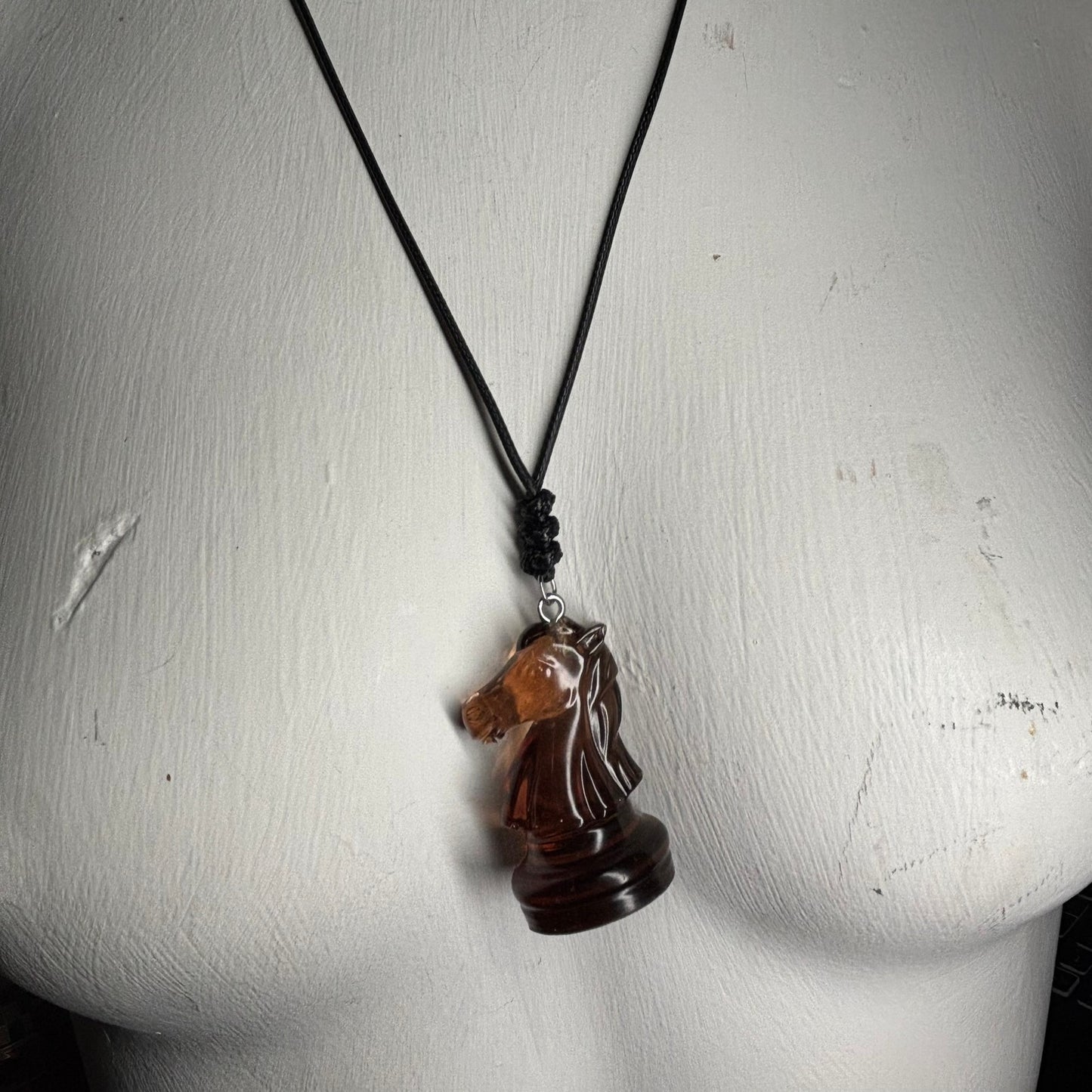 Coffee Brown Knight - Handmade Resin Chess Necklace