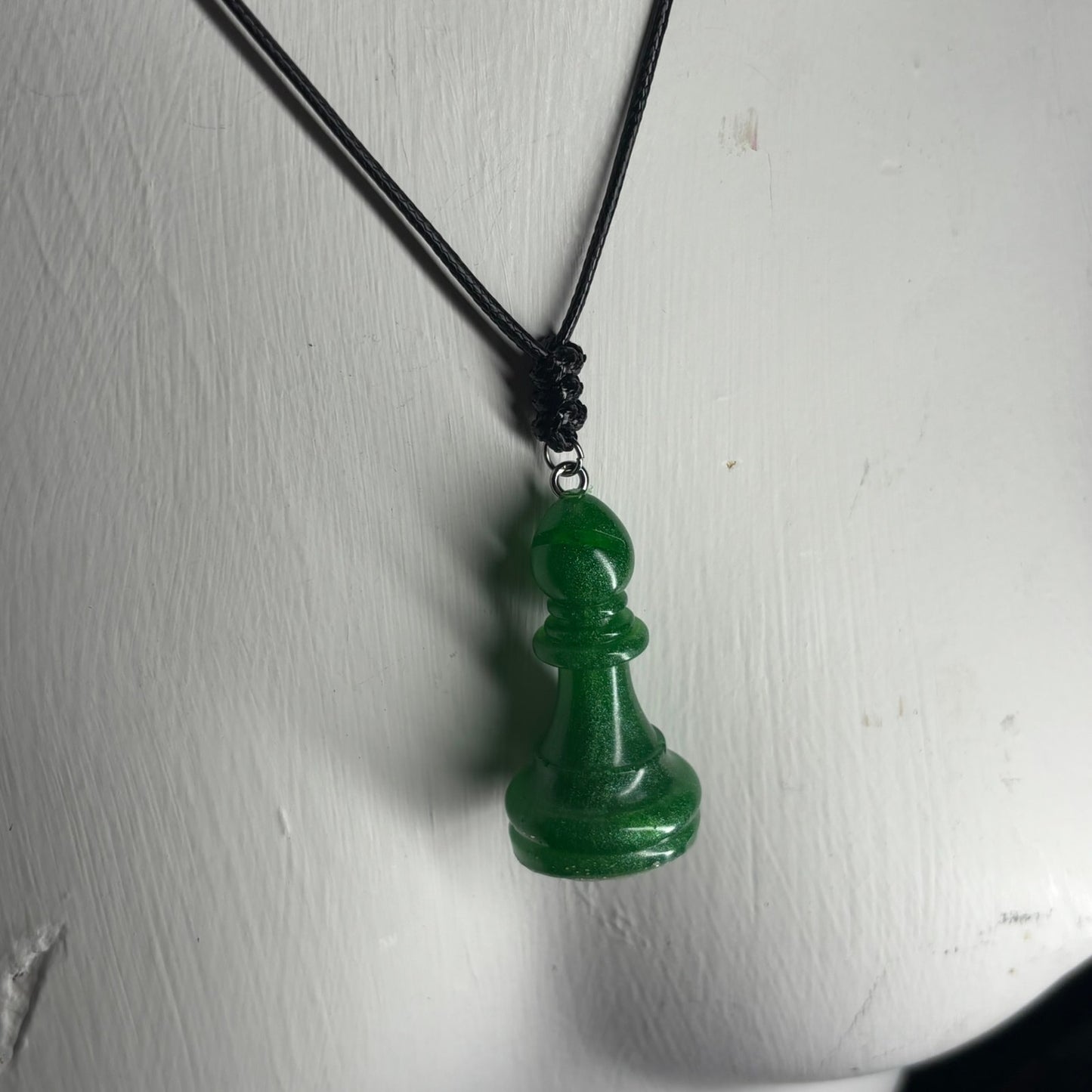 Solid Forest Green Bishop - Handmade Resin Chess Necklace