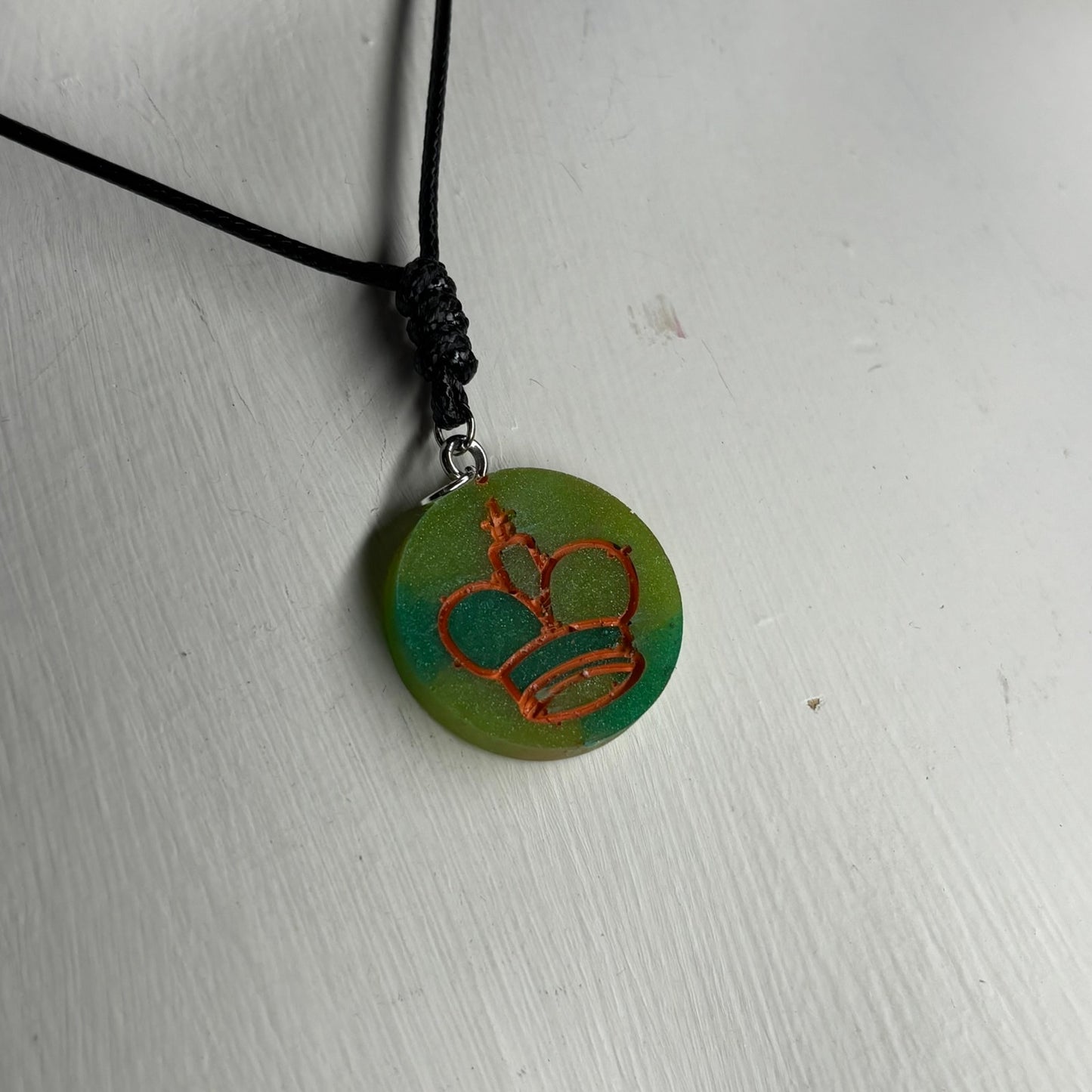 Green & Orange King - Handmade Resin Chess Necklace