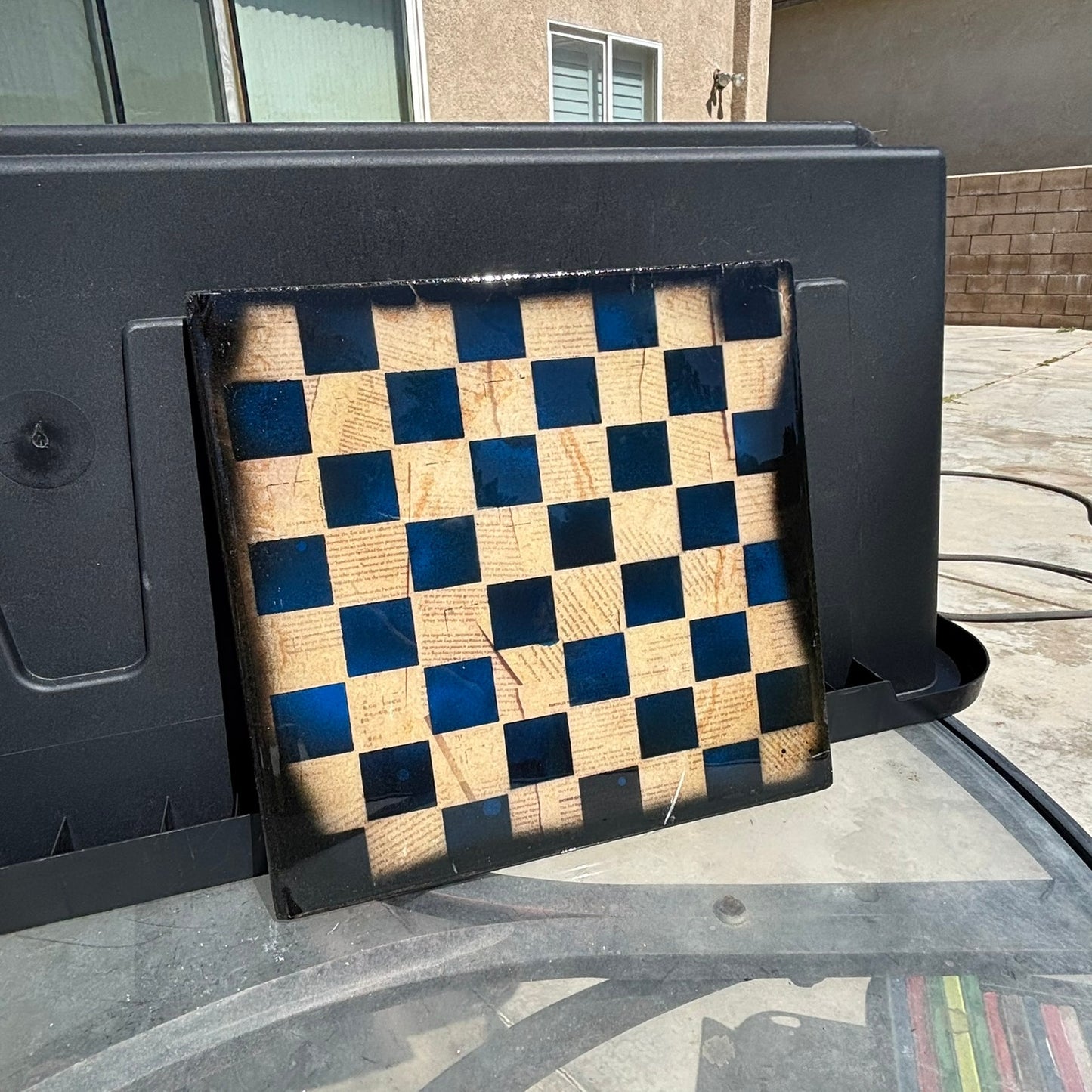 Blue Scrolls - Resin Coated Chess Board