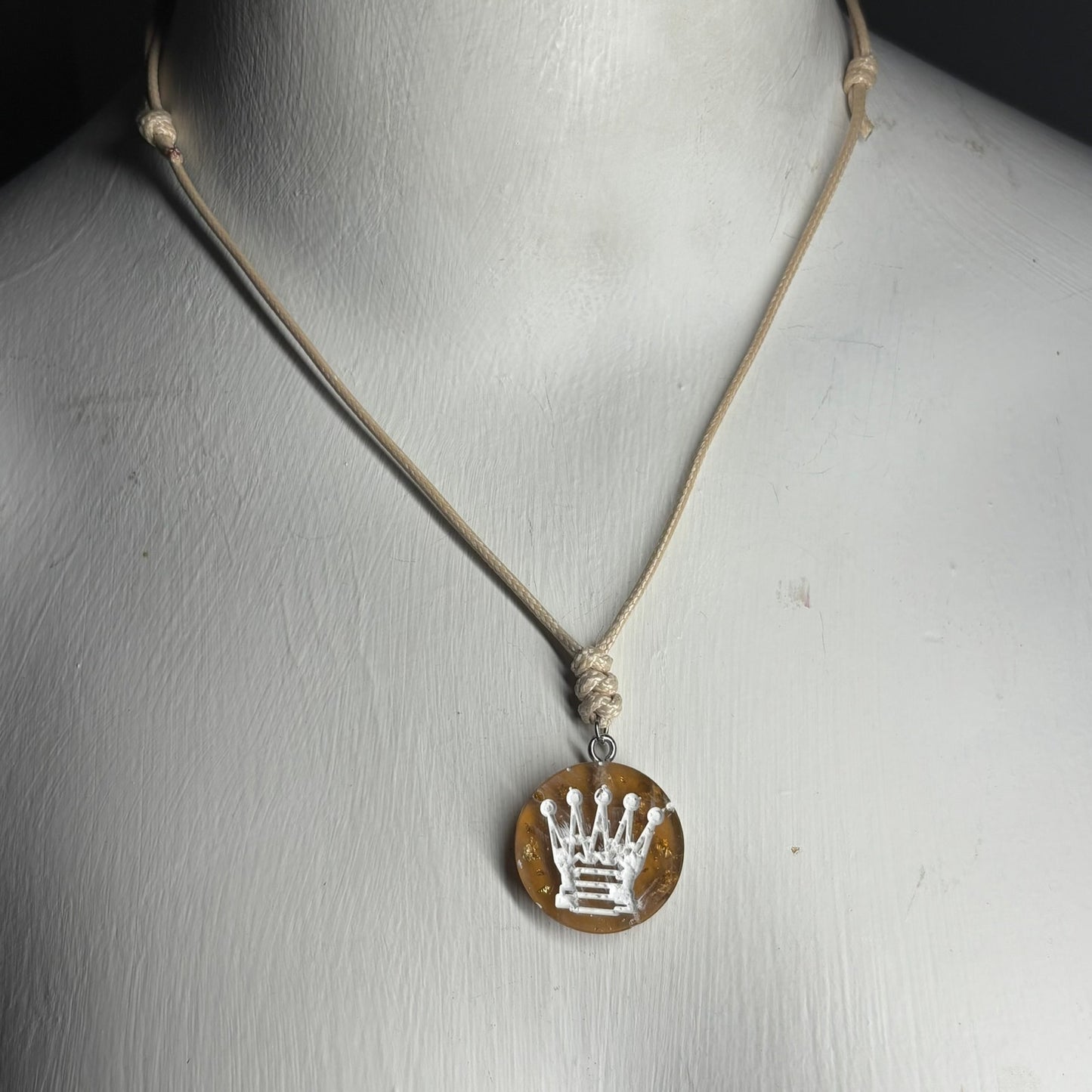 Amber Queen - Handmade Resin Chess Necklace