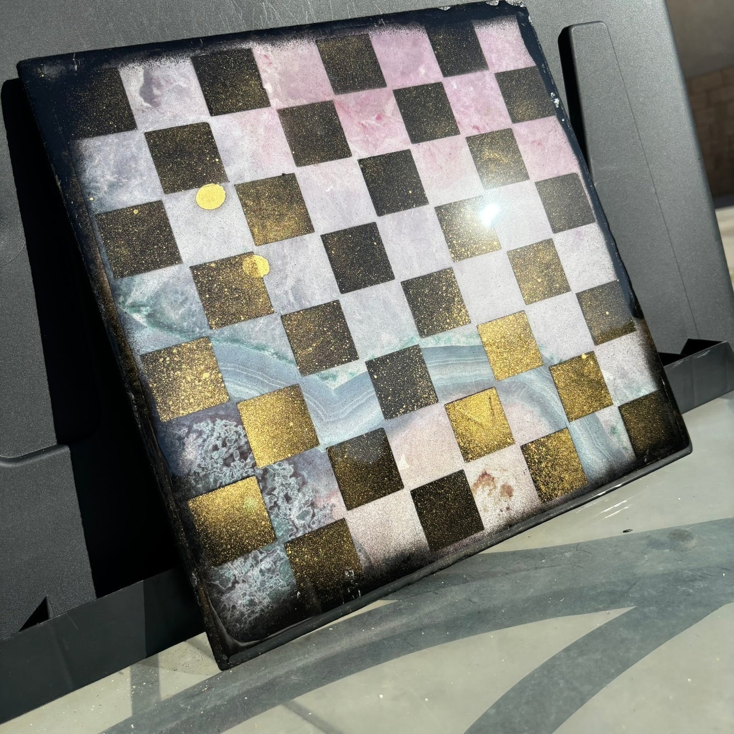 Pink Beach Gold - Resin Coated Chess Board