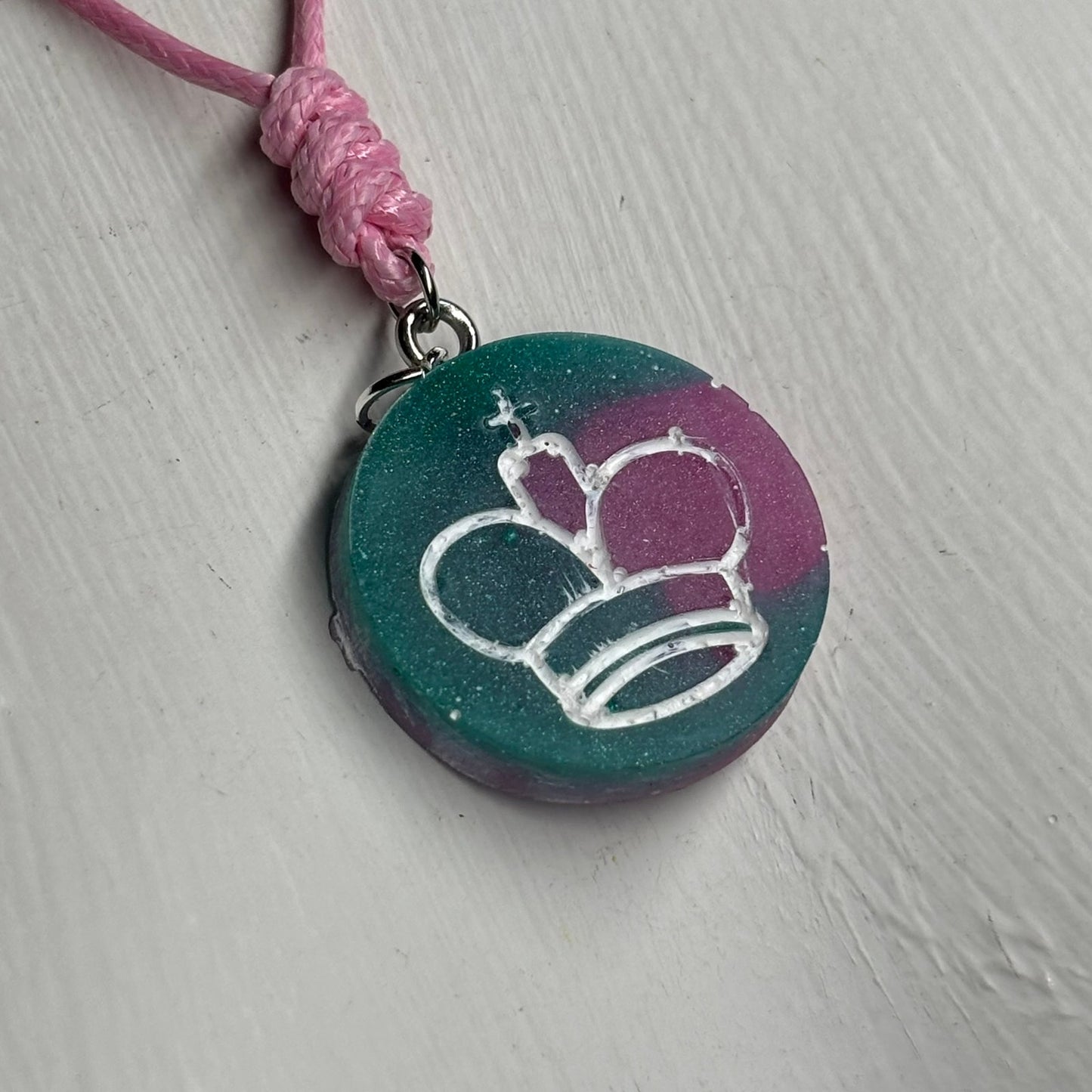 Pink/Green King - Handmade Resin Chess Necklace