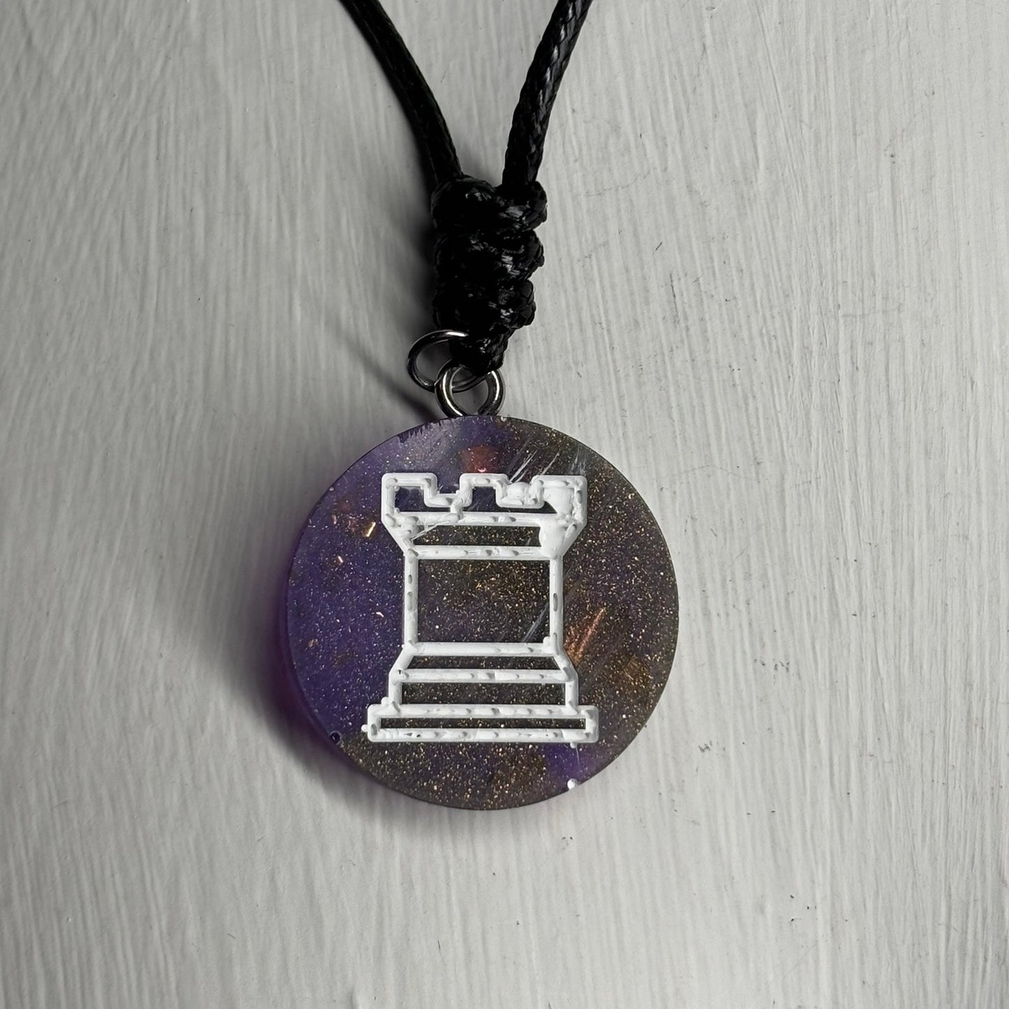 Purple Rook - Handmade Resin Chess Necklace - Flat Edition