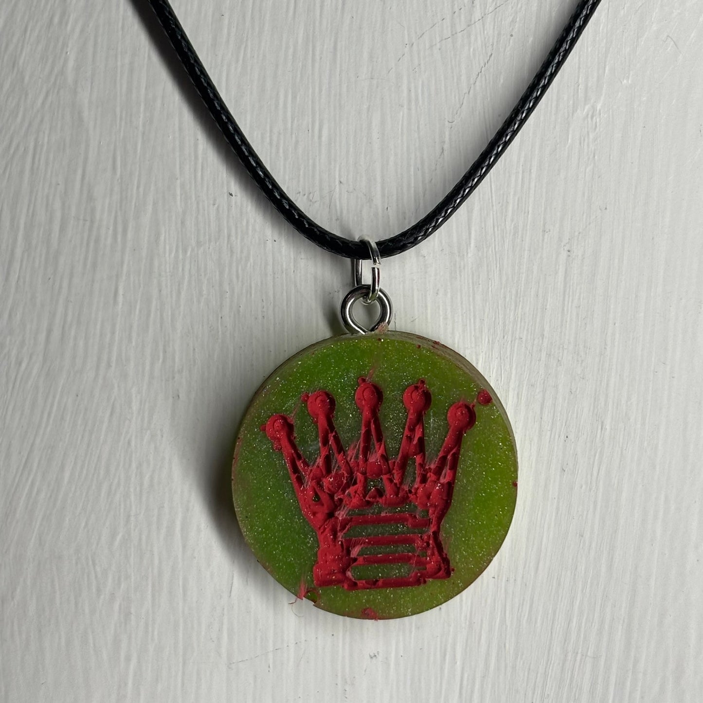 Stained Red Queen - Handmade Resin Chess Necklace