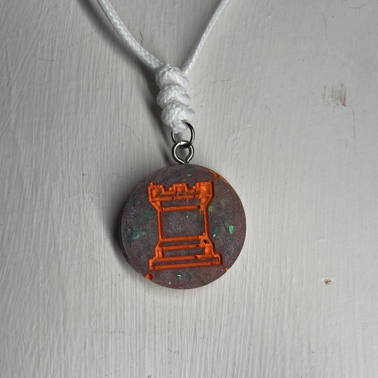 Space Orange Rook - Handmade Resin Chess Necklace