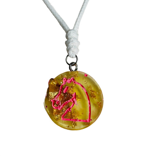 Yellow Crystal Pink Knight - Handmade Resin Chess Necklace