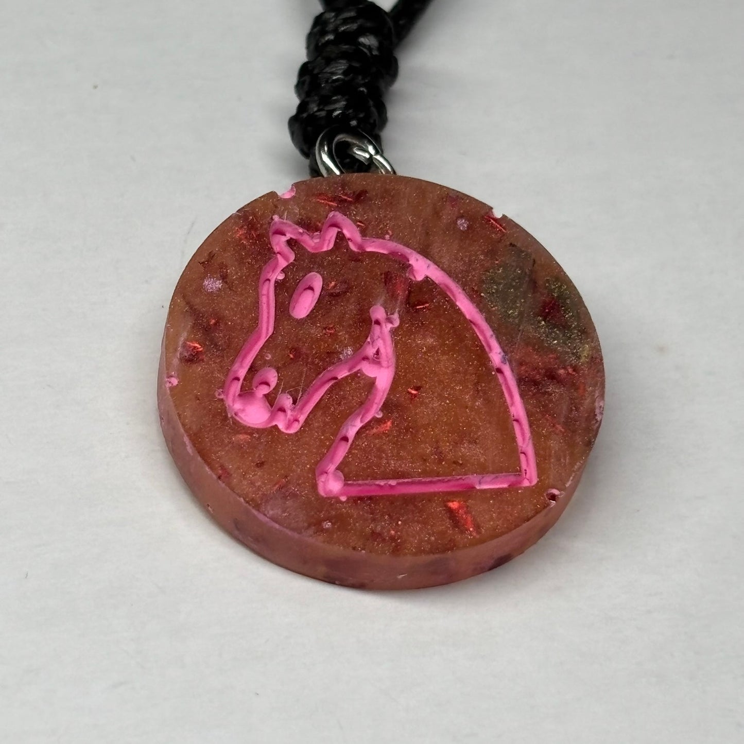 Crystal Pink Knight - Handmade Resin Chess Necklace