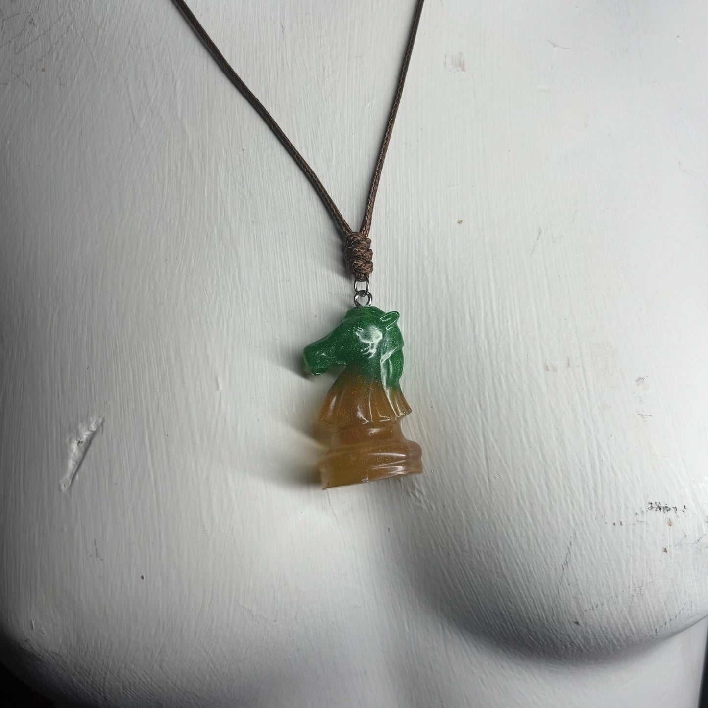 Yellow & Green Knight - Handmade Resin Chess Necklace