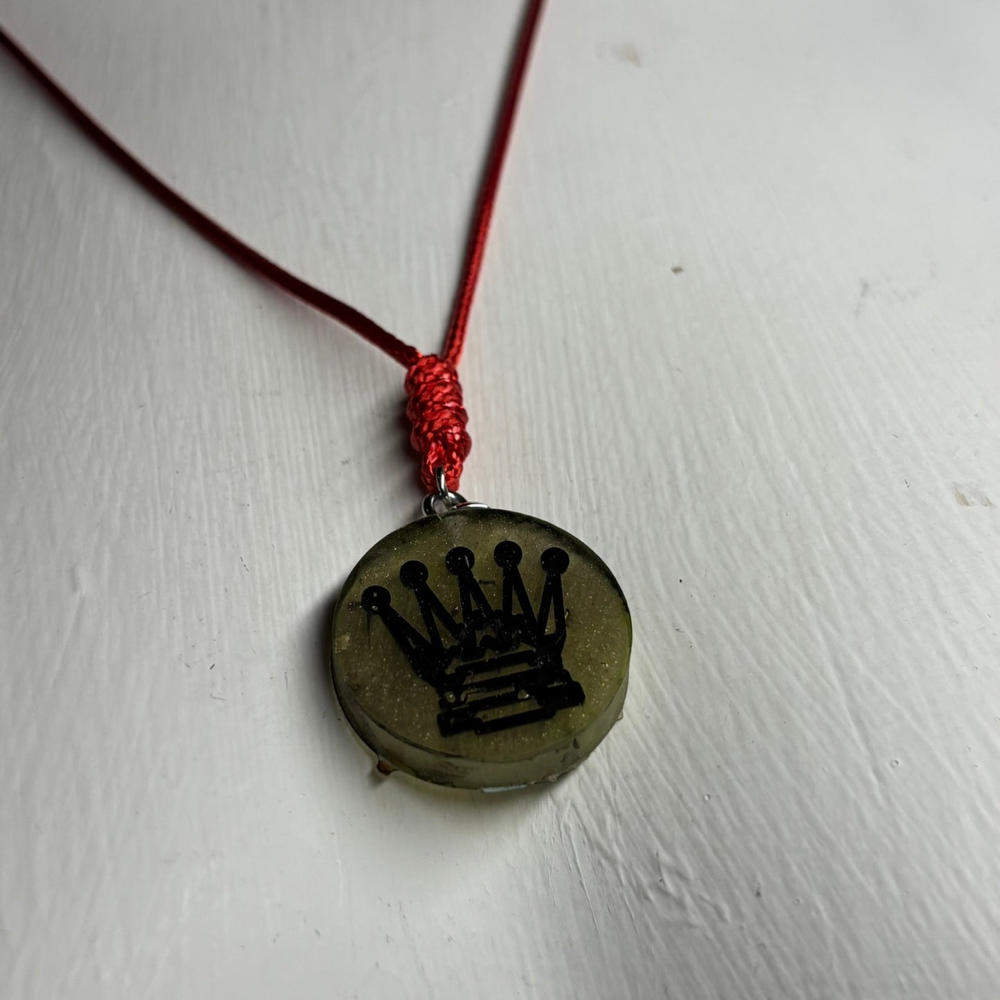 Army Green Queen - Handmade Resin Chess Necklace