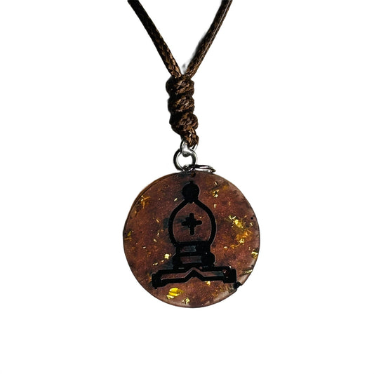 Amber Vintage Bishop - Handmade Resin Chess Necklace