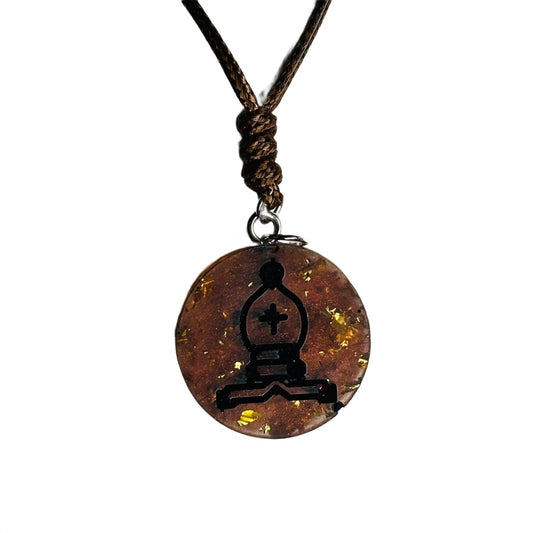 🎁 Amber Vintage Bishop - Handmade Resin Chess Necklace (100% off)