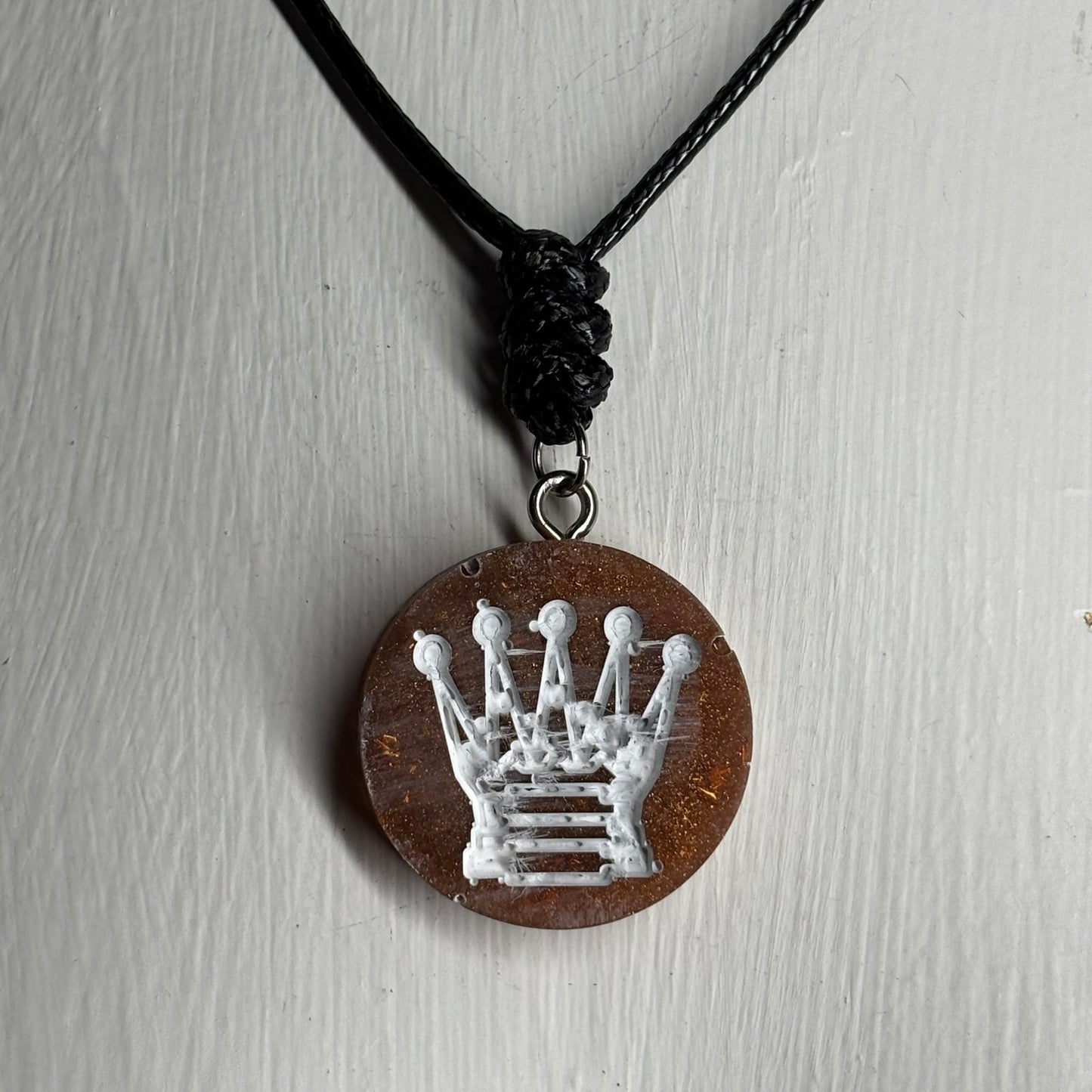 Coffee Brown Queen - Handmade Resin Chess Necklace