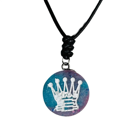 Blue/Purple Mesh Queen - Handmade Resin Chess Necklace