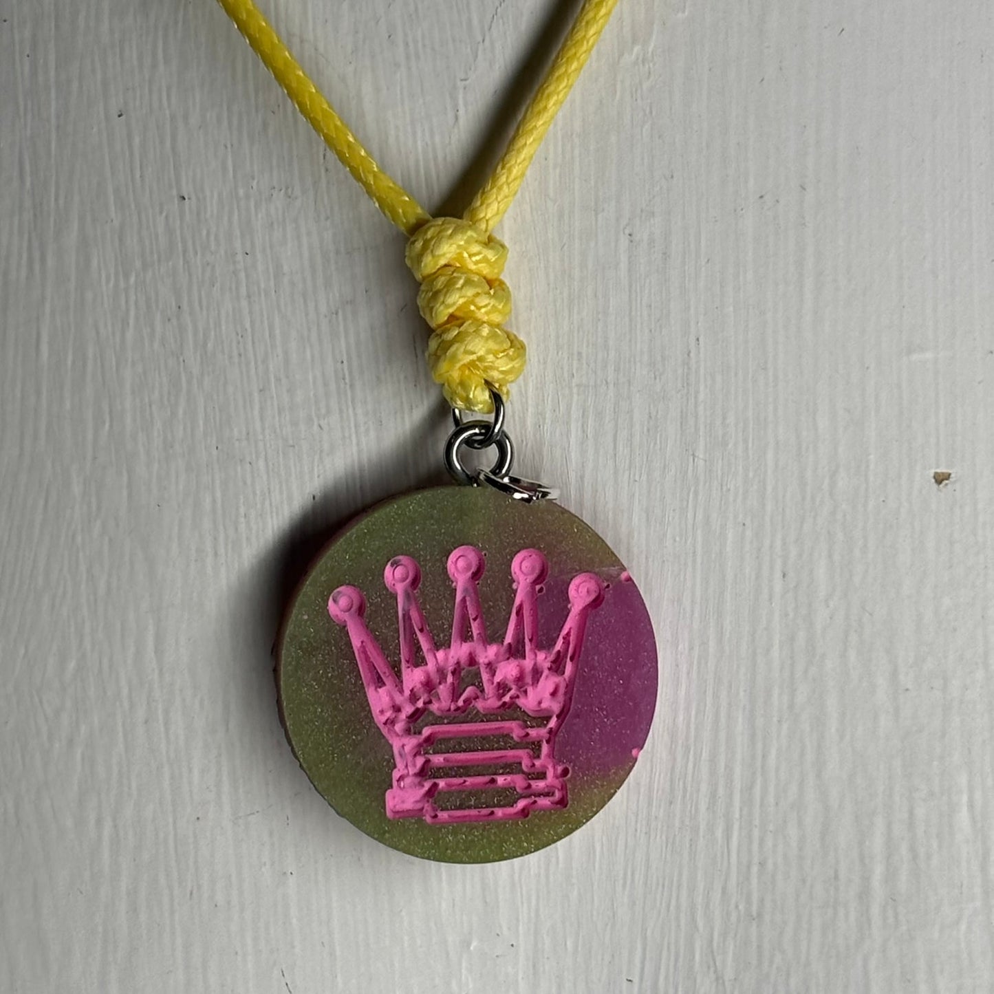 Pink Print Queen - Handmade Resin Chess Necklace