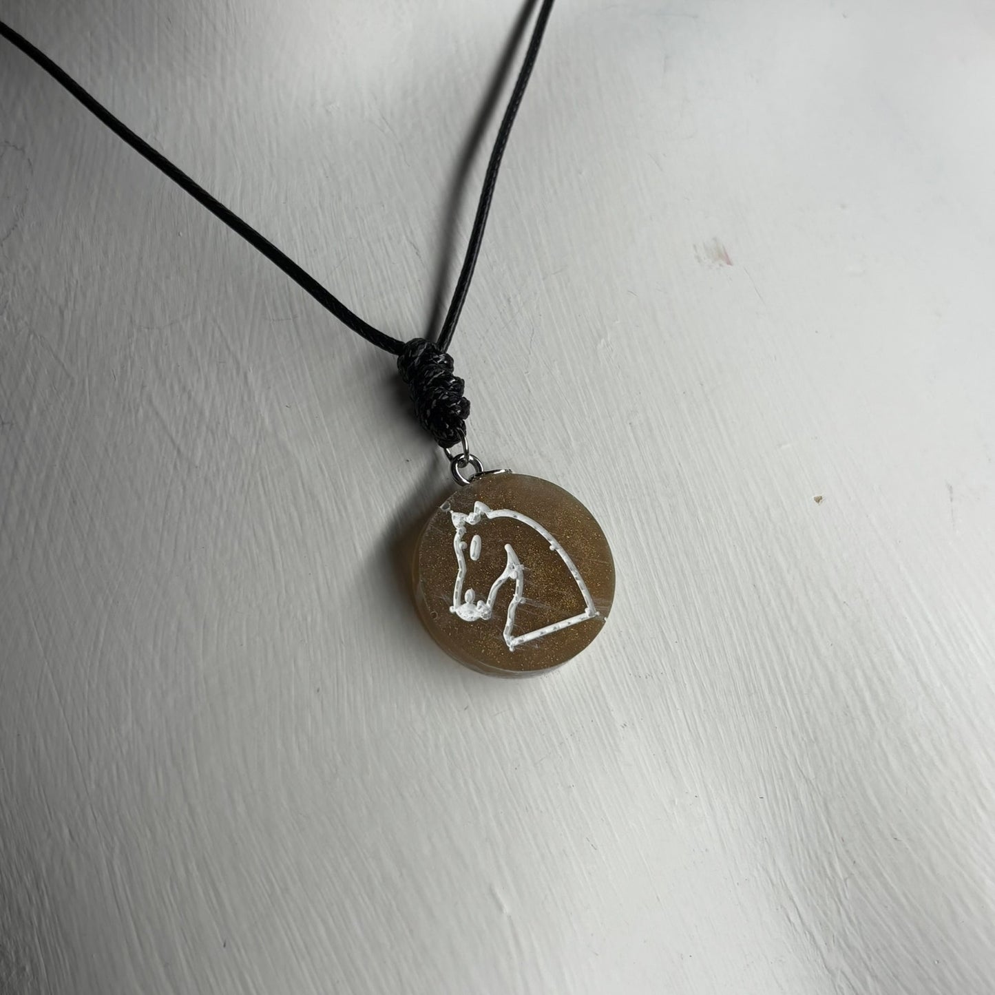 Bronze Yellow Knight - Handmade Resin Chess Necklace