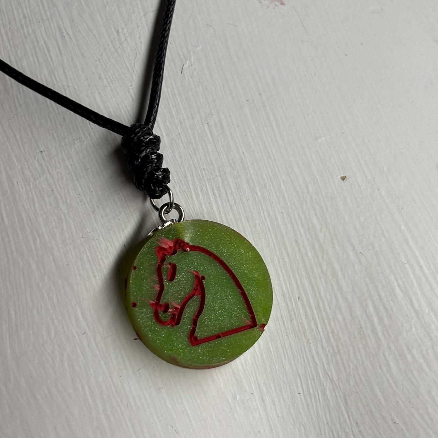 Green Christmas Knight - Handmade Resin Chess Necklace