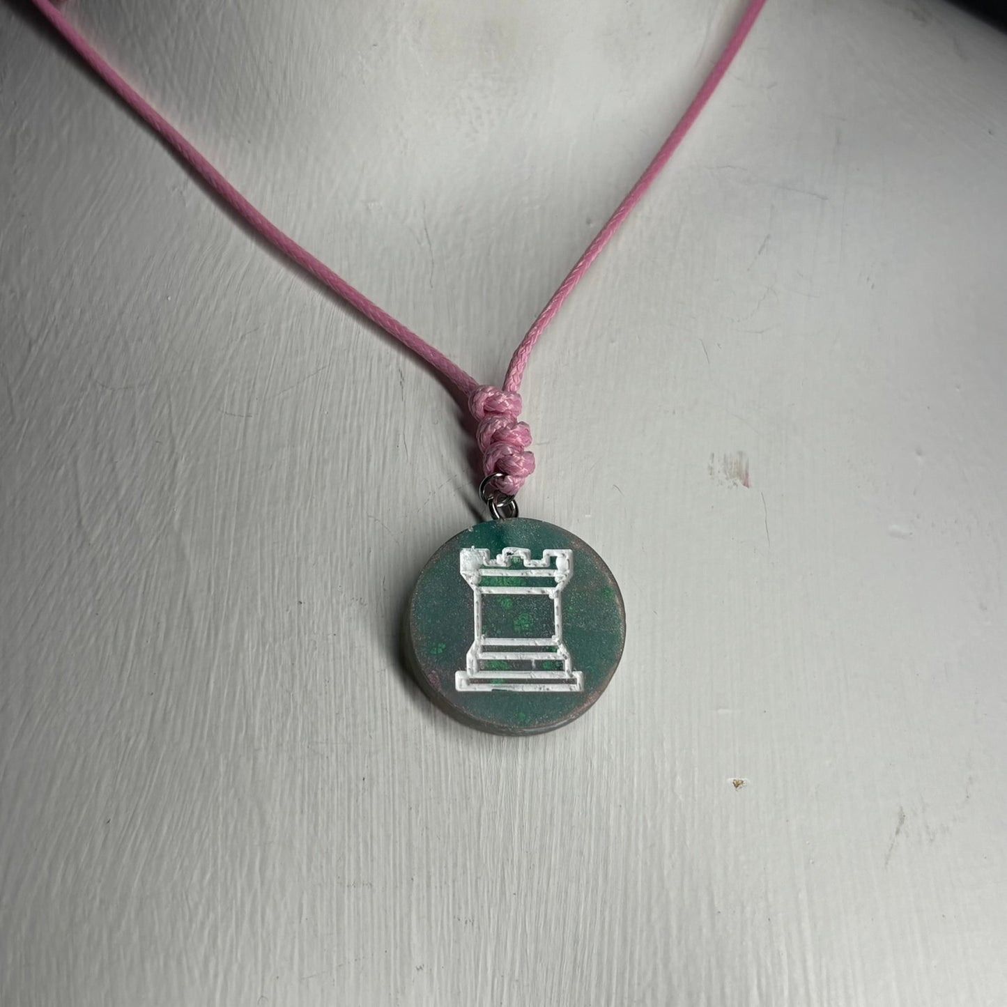 Pearl Green Rook - Handmade Resin Chess Necklace