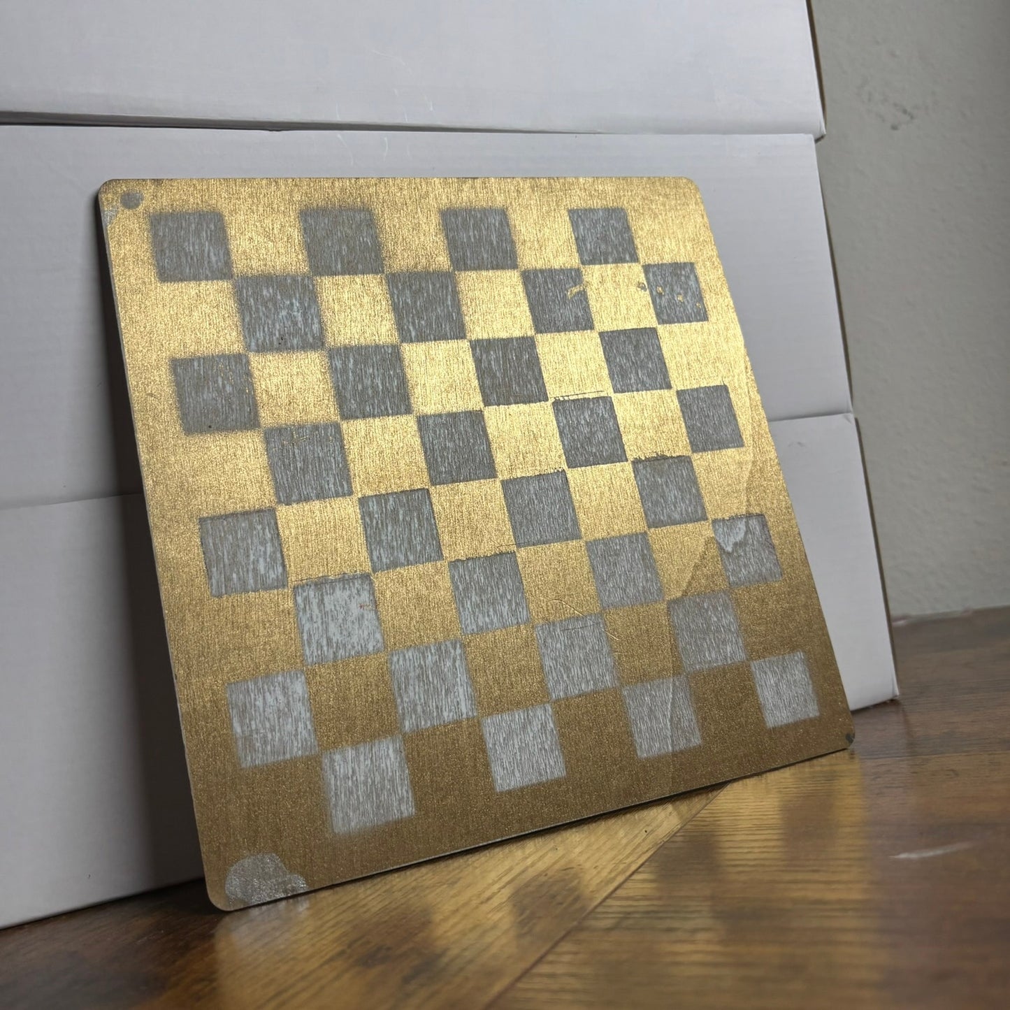 Golden White - Painted Thin Wooden Chess Board