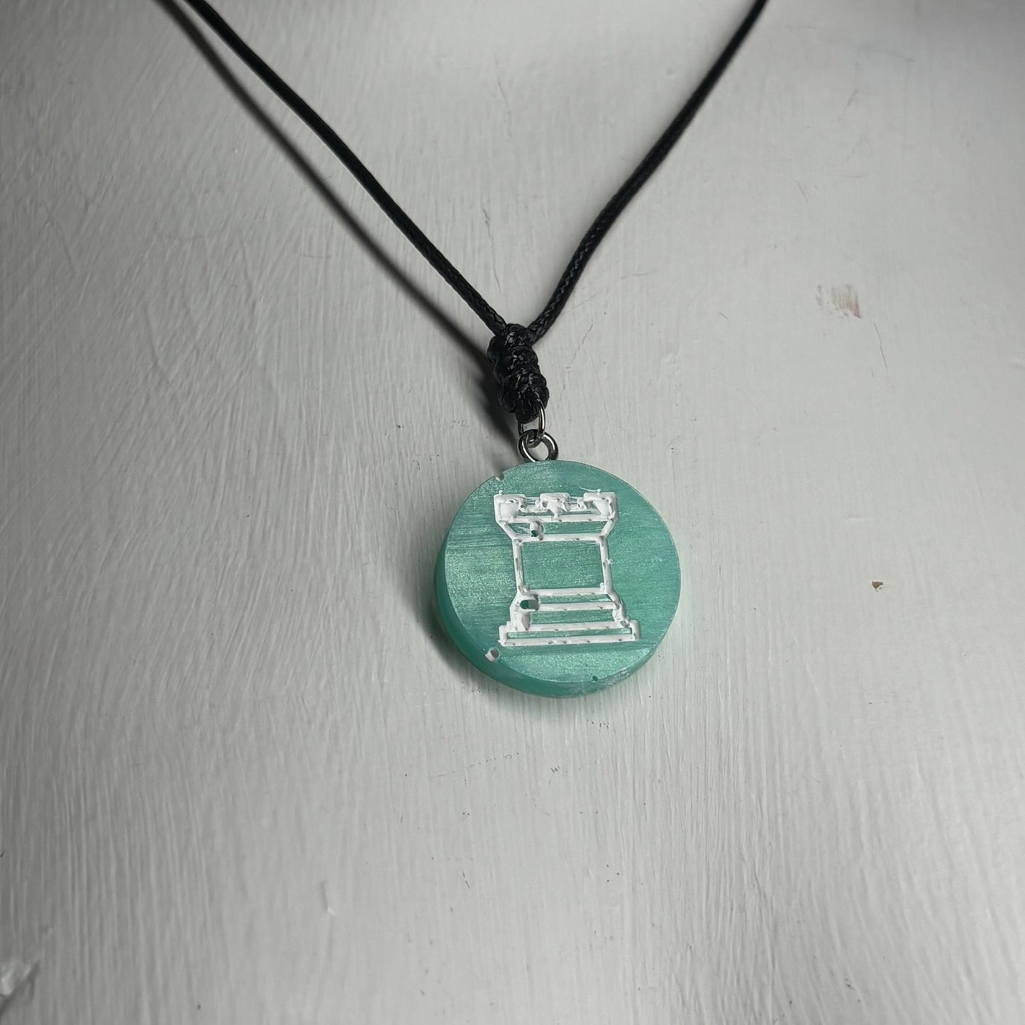 Aqua Green Rook - Handmade Resin Chess Necklace