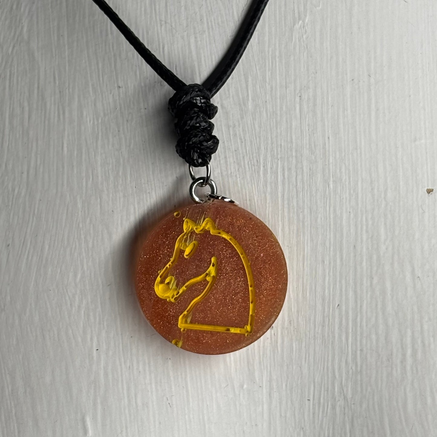 Orange Knight - Handmade Resin Chess Necklace