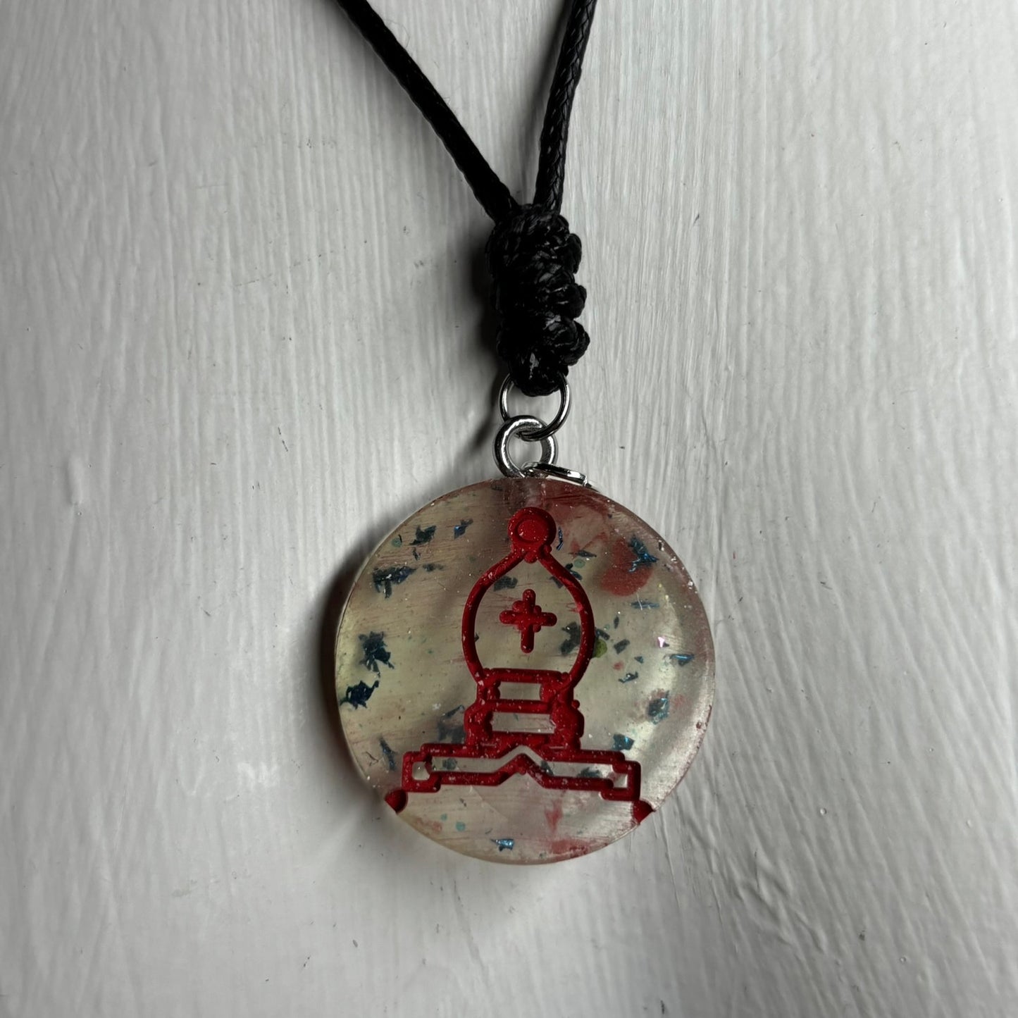 Red Bishop Print - Handmade Resin Chess Necklace