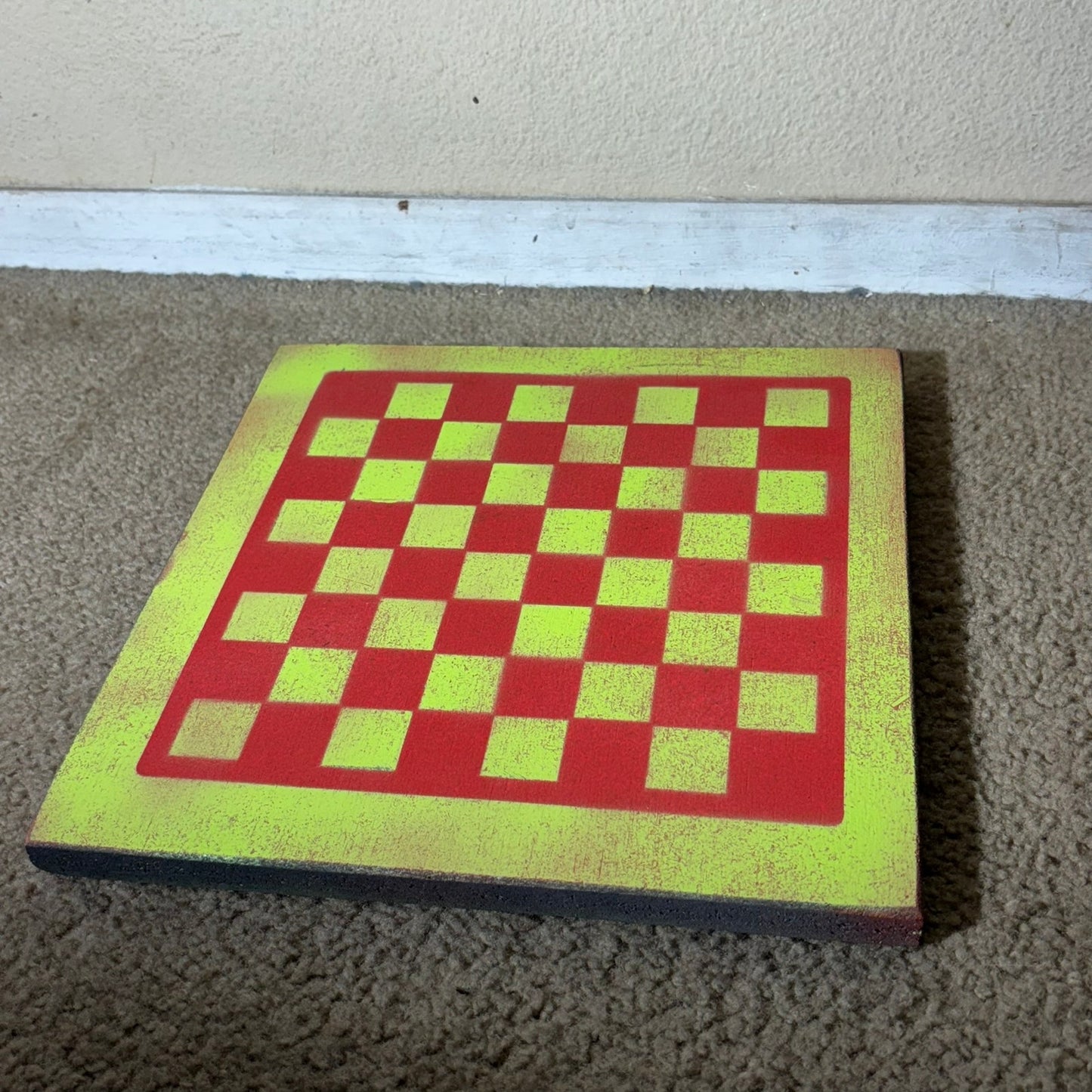 Neon Green & Red - Painted Chess Board