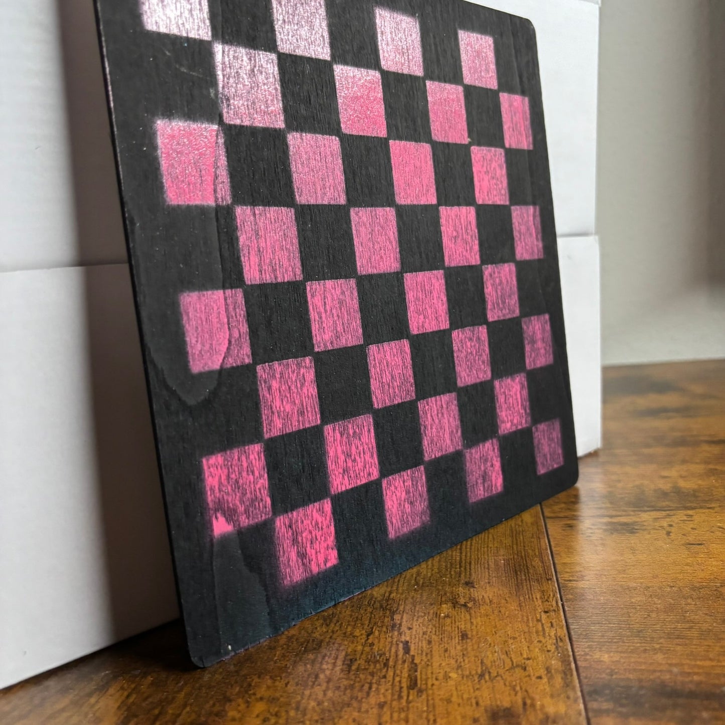 Pink & Black - Painted Thin Wooden Chess Board